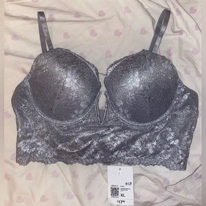 NWT Forever 21 Scalloped Floral Shimmer Lace Bra Size XL